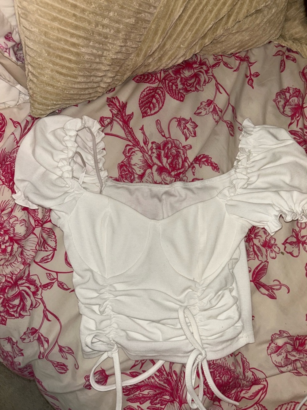 White Puff-Sleeve Crop Top